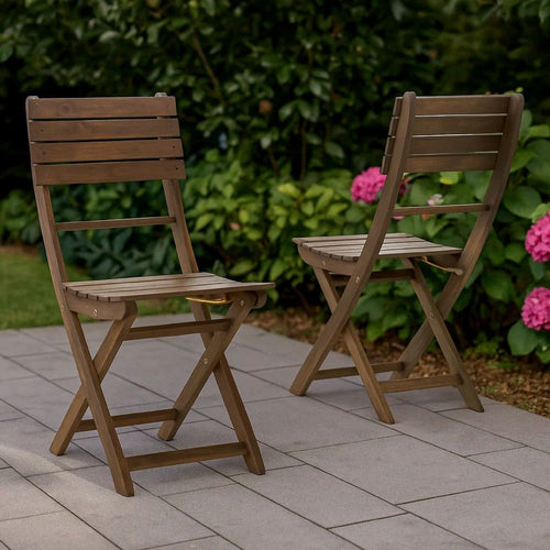 Cami Outdoor Foldable Bistro Chair, Slat Back, Cross Gray Acacia Wood