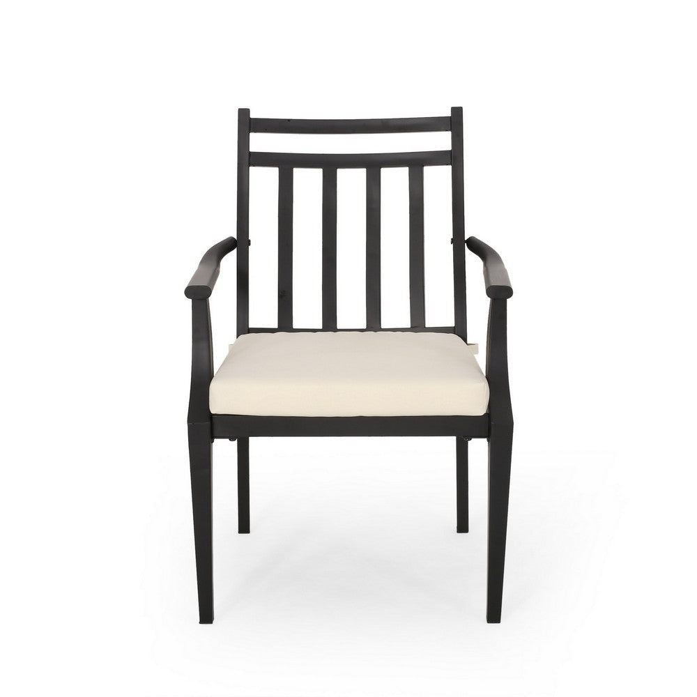 Outdoor Bistro Table Set with 2 Chairs Slatted Black Iron Beige BM323901