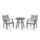 Outdoor Bistro Table Set with 2 Chairs, Slatted, Black Iron, Beige