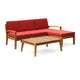 Outdoor L-Sectional Sofa with Coffee Table, Ottoman, Acacia Wood, Red