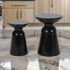 Side End Table Set of 2, Round Taper Top, Pedestal Base, Black Metal