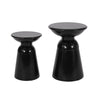 Side End Table Set of 2, Round Taper Top, Pedestal Base, Black Metal