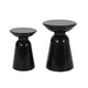 Side End Table Set of 2, Round Taper Top, Pedestal Base, Black Metal