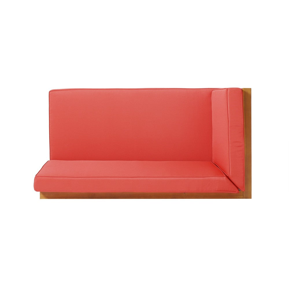 Juna Outdoor Left Arm Bench, Red, Brown Acacia Wood