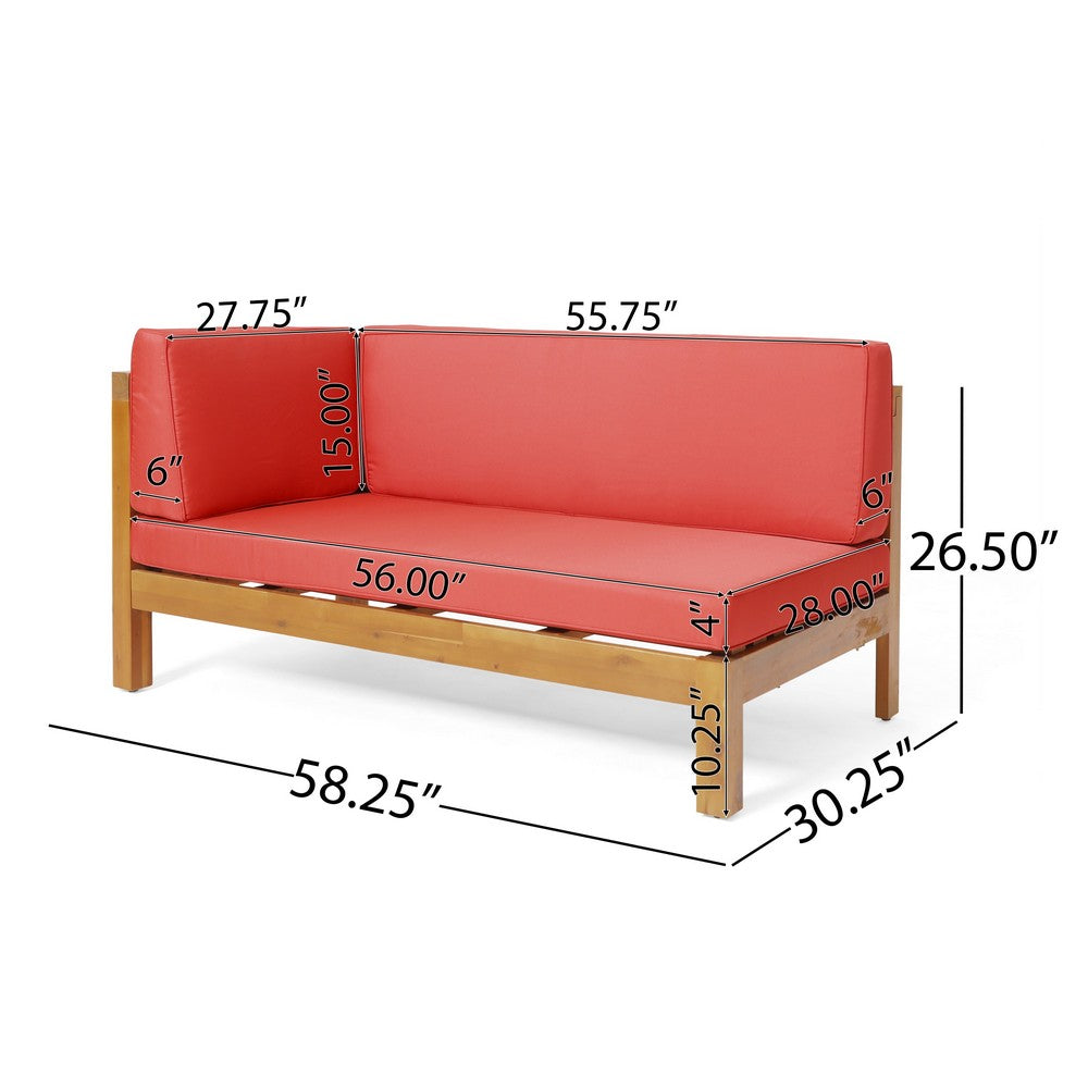 Juna Outdoor Left Arm Bench, Red, Brown Acacia Wood