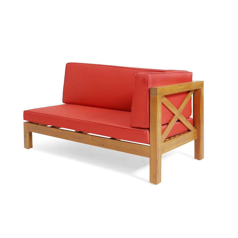 Juna Outdoor Right Arm Bench, Red, Brown Acacia Wood