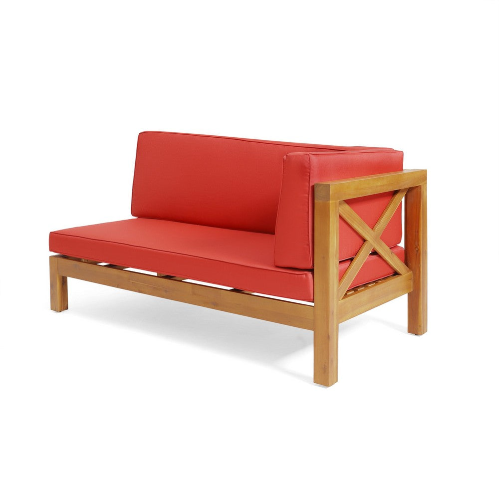 Juna Outdoor Right Arm Bench, Red, Brown Acacia Wood