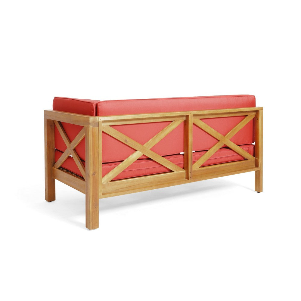 Juna Outdoor Right Arm Bench, Red, Brown Acacia Wood