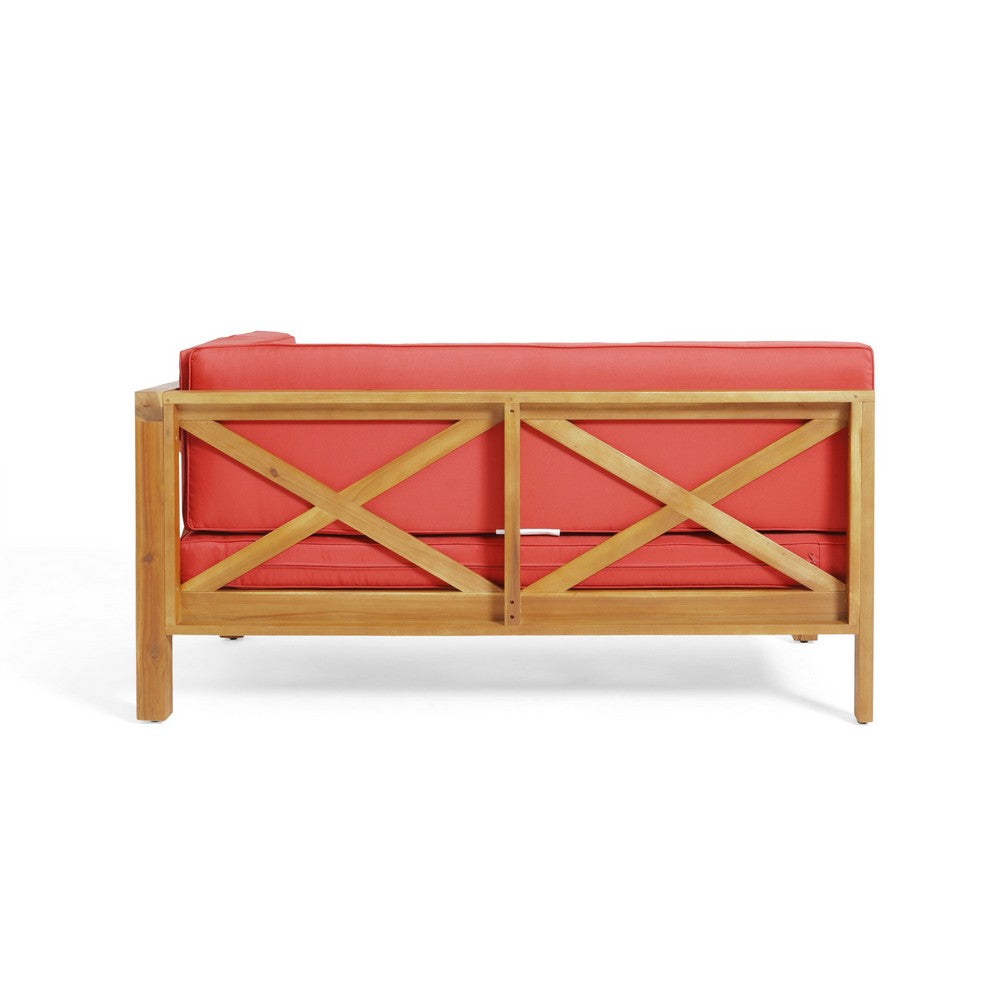 Juna Outdoor Right Arm Bench, Red, Brown Acacia Wood