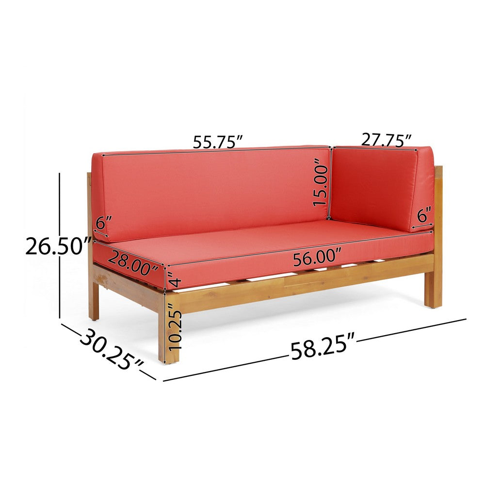 Juna Outdoor Right Arm Bench, Red, Brown Acacia Wood