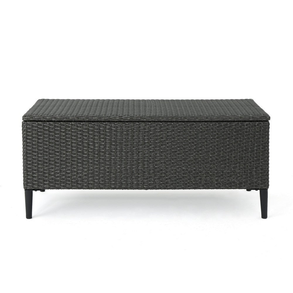 Gert Outdoor Wicker Bench with Storage 42 Inch Iron Gray Rattan BM323909
