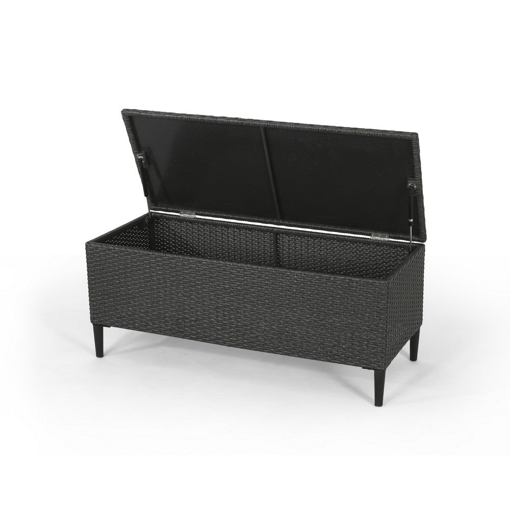 Gert Outdoor Wicker Bench with Storage 42 Inch Iron Gray Rattan BM323909