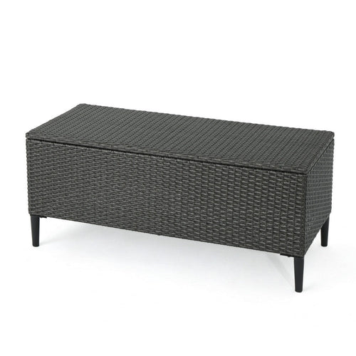 Gert Outdoor Wicker Bench with Storage, 42 Inch Iron, Gray Rattan