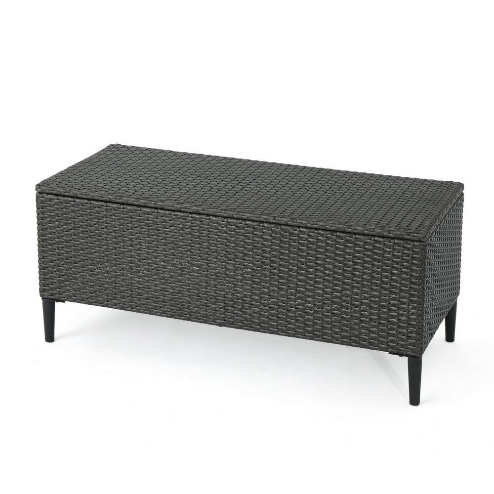 Gert Outdoor Wicker Bench with Storage, 42 Inch Iron, Gray Rattan