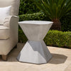 Outdoor End Table, Modern Hourglass Shape, 17 Inch, Natural Concrete