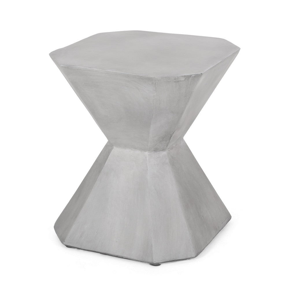 Outdoor End Table, Modern Hourglass Shape, 17 Inch, Natural Concrete