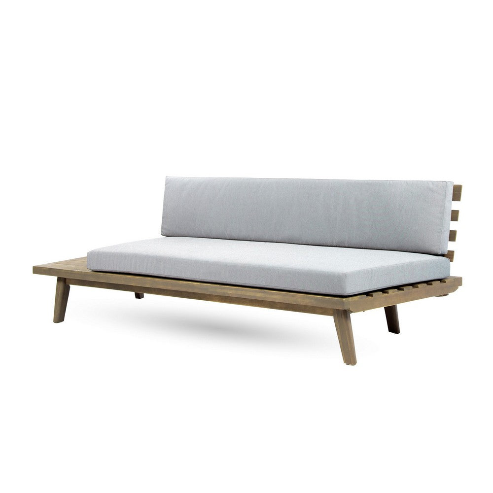 Outdoor 2-Seater Sofa, 76 Inch Slatted Acacia Wood w Built in Table