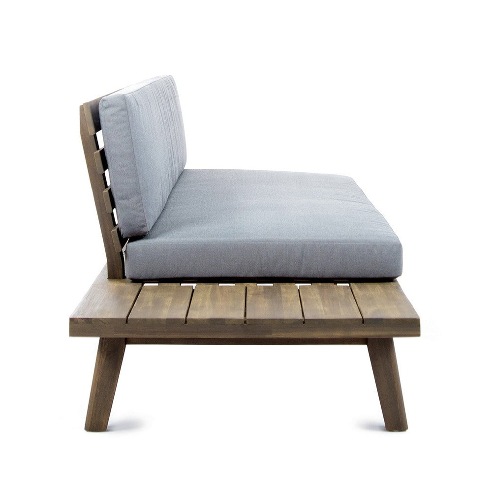 Outdoor 2-Seater Sofa, 76 Inch Slatted Acacia Wood w Built in Table