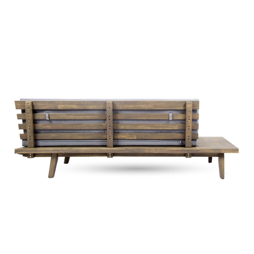 Outdoor 2-Seater Sofa, 76 Inch Slatted Acacia Wood w Built in Table