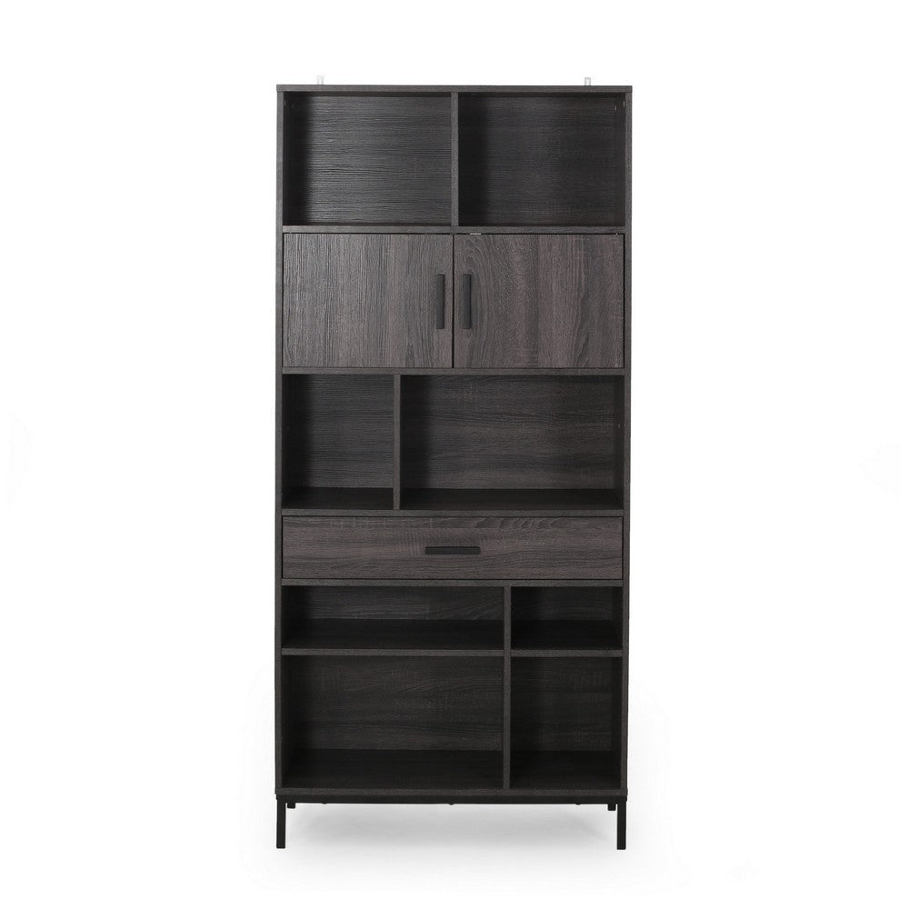 Eby Cube Bookcase 6 Storage Spaces Drawer Cabinet 67 Inch Dark Gray BM323916