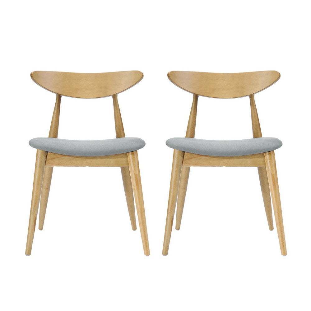 Hoso Dining Chair Set of 2, Light Gray, Curved Natural Brown