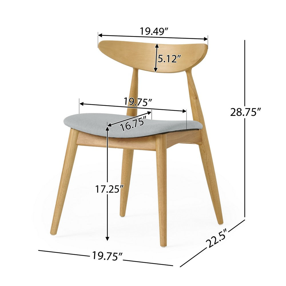 Hoso Dining Chair Set of 2, Light Gray, Curved Natural Brown