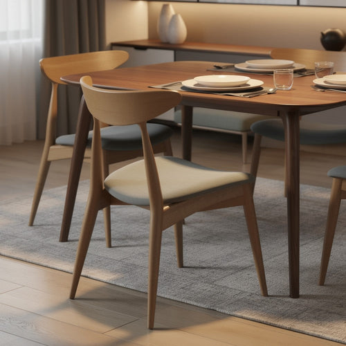 Hoso Dining Chair Set of 2, Light Gray, Curved Natural Brown