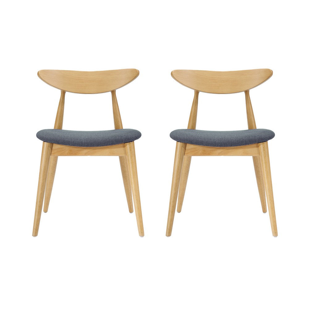 Hoso Dining Chair Set of 2, Dark Gray, Curved Natural Brown