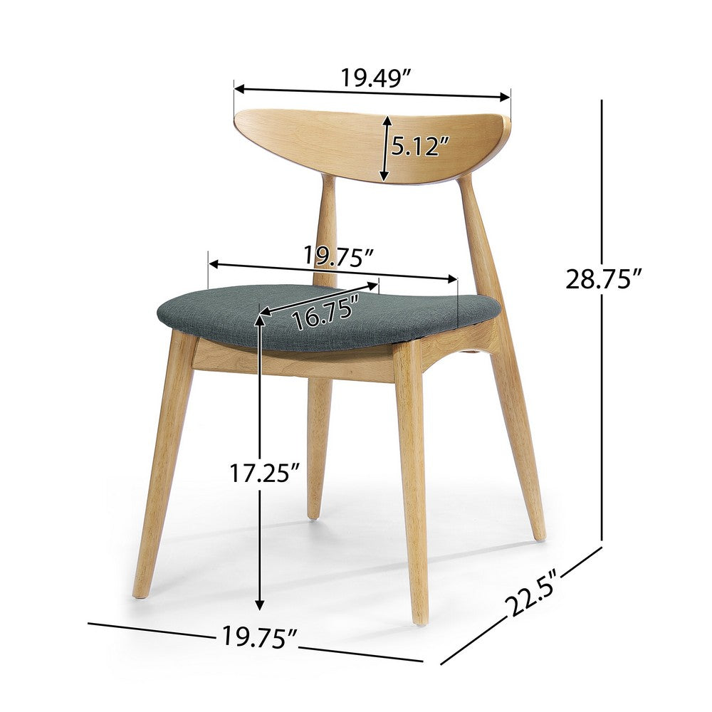 Hoso Dining Chair Set of 2, Dark Gray, Curved Natural Brown