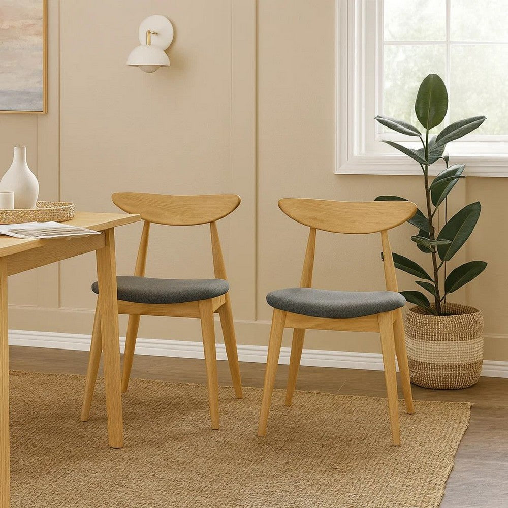 Hoso Dining Chair Set of 2, Dark Gray, Curved Natural Brown