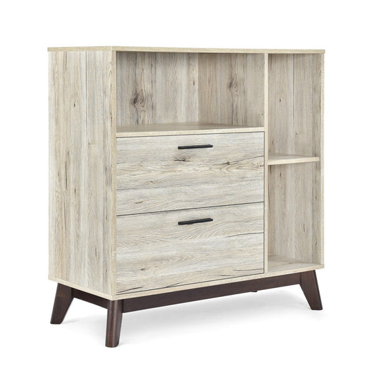 Bara Accent Cabinet 36 Inch, 3 Spaces, 2 Drawers, Rustic Beige, Brown