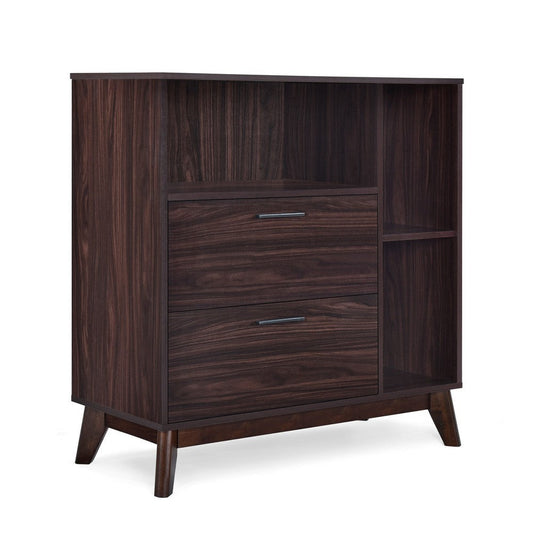 Bara Accent Cabinet 36 Inch, 3 Space 2 Drawer, Rustic Dark Wenge Brown