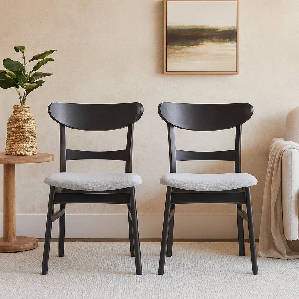 Cole Dining Chair Set of 2, Curved Open Back, Gray Padded Seat, Black