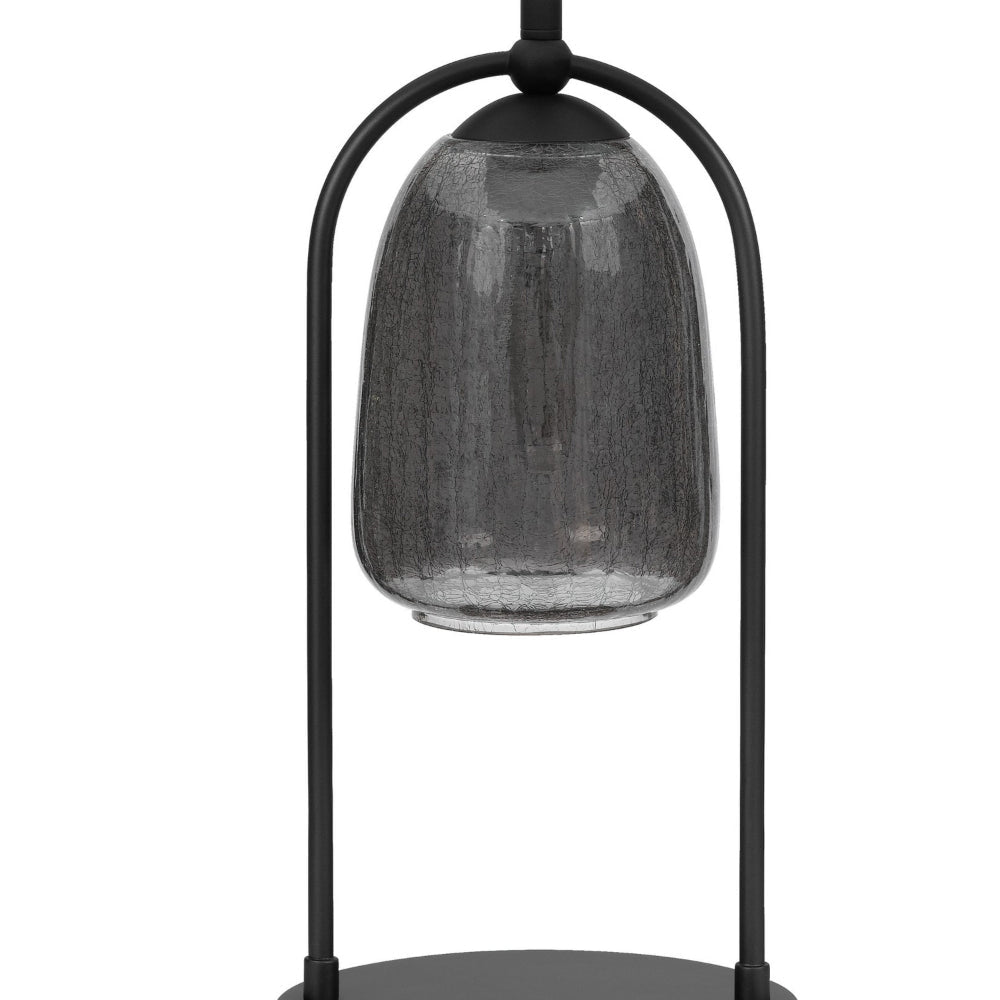 31 Inch Table Lamp Crackled Black Glass w Night Light White Shade BM323938