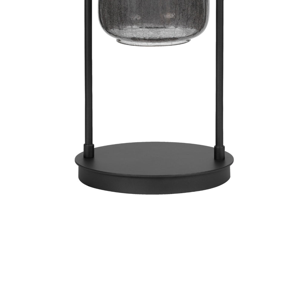 31 Inch Table Lamp Crackled Black Glass w Night Light White Shade BM323938