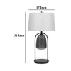 31 Inch Table Lamp Crackled Black Glass w Night Light White Shade BM323938