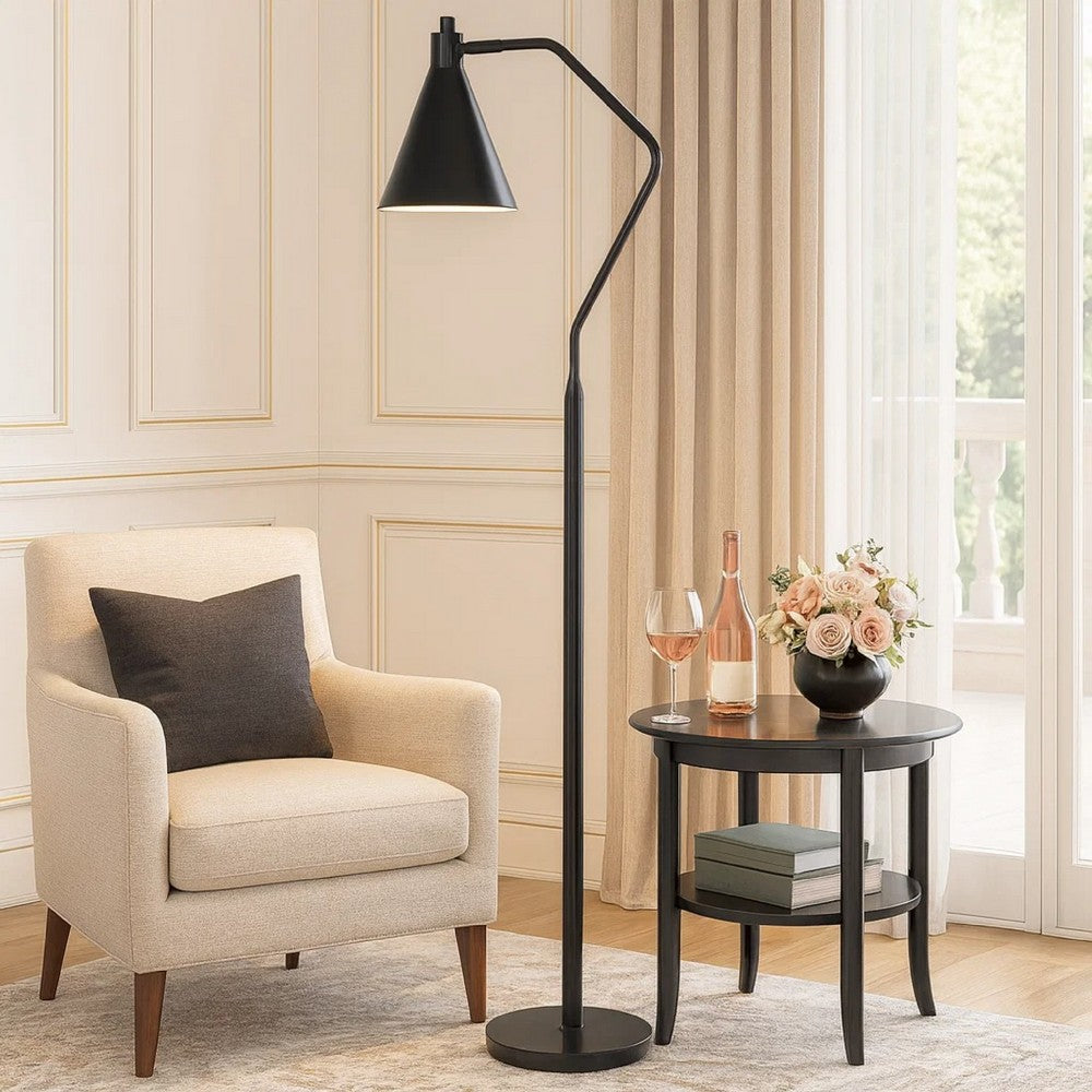 Sty 63 Inch Task Floor Lamp, Swivel Gray Shade, Angled Thin Metal Pole