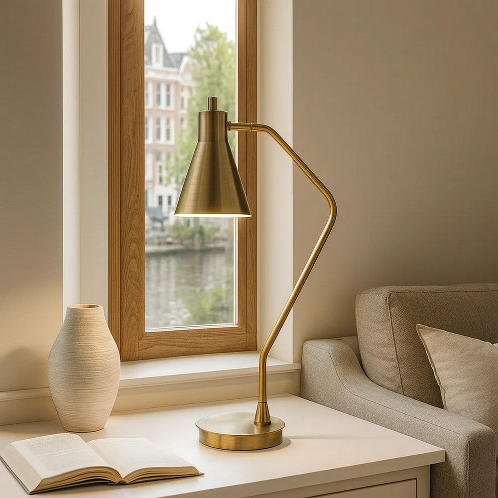 Sty 24 Inch Task Table Lamp, Swivel Brass Shade Angled Thin Metal Pole