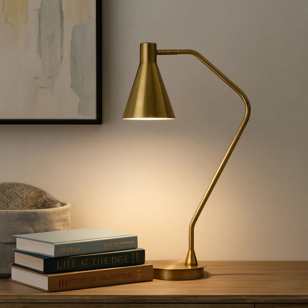 Sty 24 Inch Task Table Lamp, Swivel Brass Shade Angled Thin Metal Pole