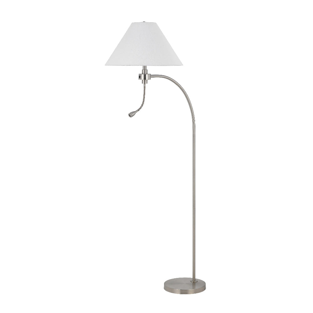 Ashy 68" Floor Lamp, Gooseneck LED, White Shade, Bright Silver Arc Pole by Casagear Home