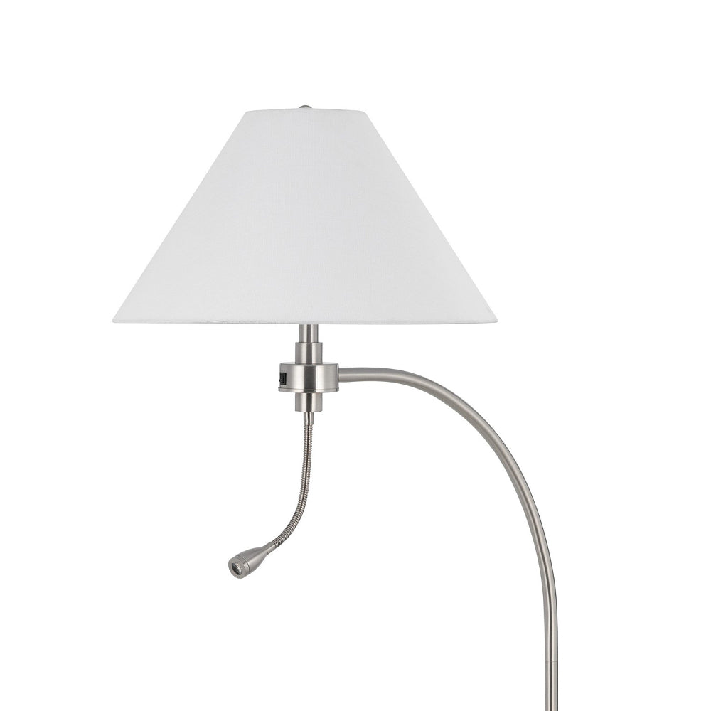 Ashy 68" Floor Lamp, Gooseneck LED, White Shade, Bright Silver Arc Pole by Casagear Home