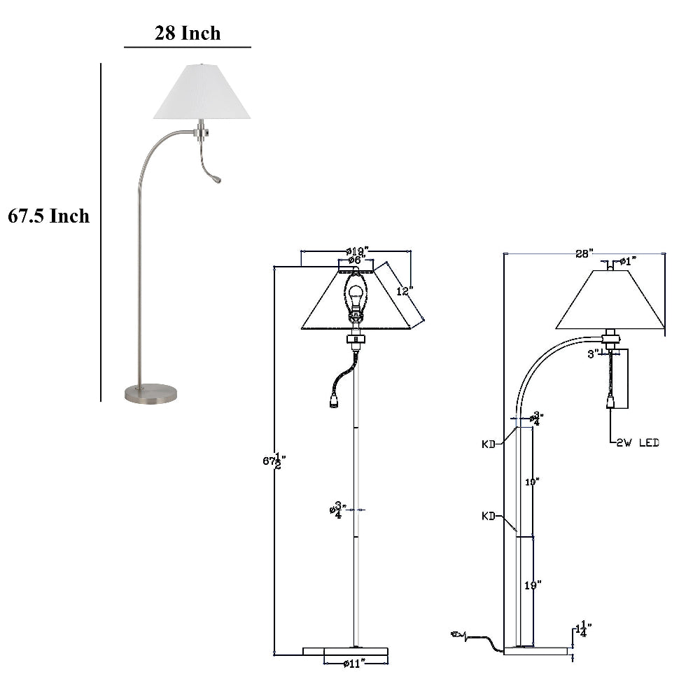 Ashy 68" Floor Lamp, Gooseneck LED, White Shade, Bright Silver Arc Pole by Casagear Home