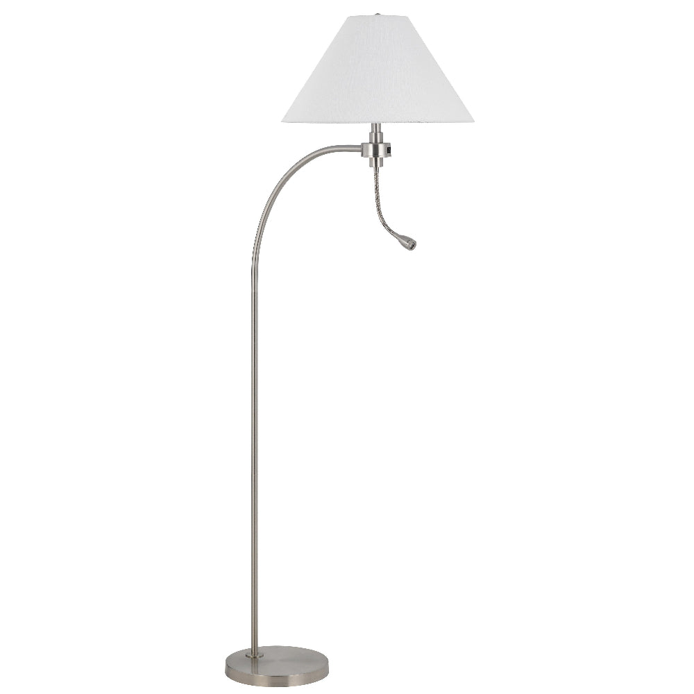 Ashy 68" Floor Lamp, Gooseneck LED, White Shade, Bright Silver Arc Pole by Casagear Home