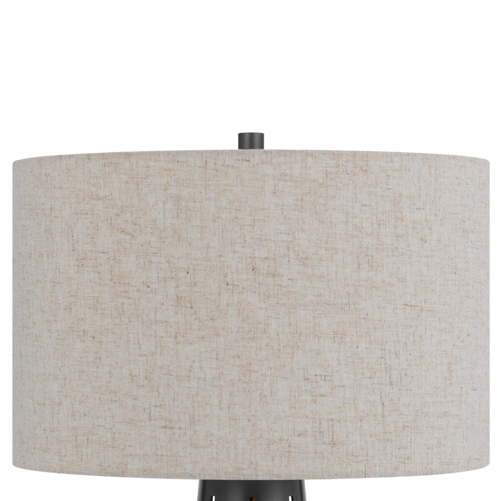 Tiy 30 Inch Table Lamp White Hardback Drum Shade Gray Iron Cone Base BM323949