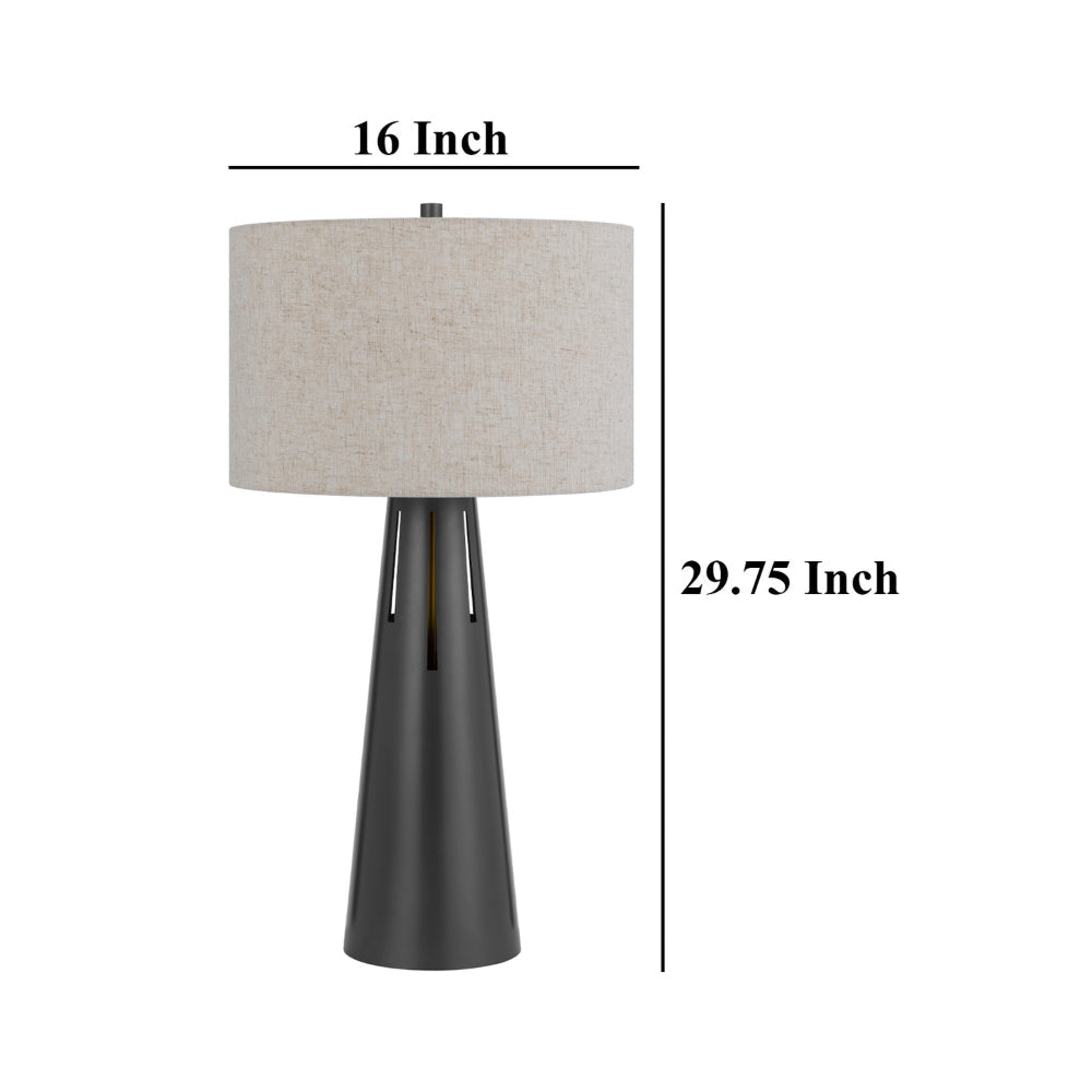 Tiy 30 Inch Table Lamp White Hardback Drum Shade Gray Iron Cone Base BM323949