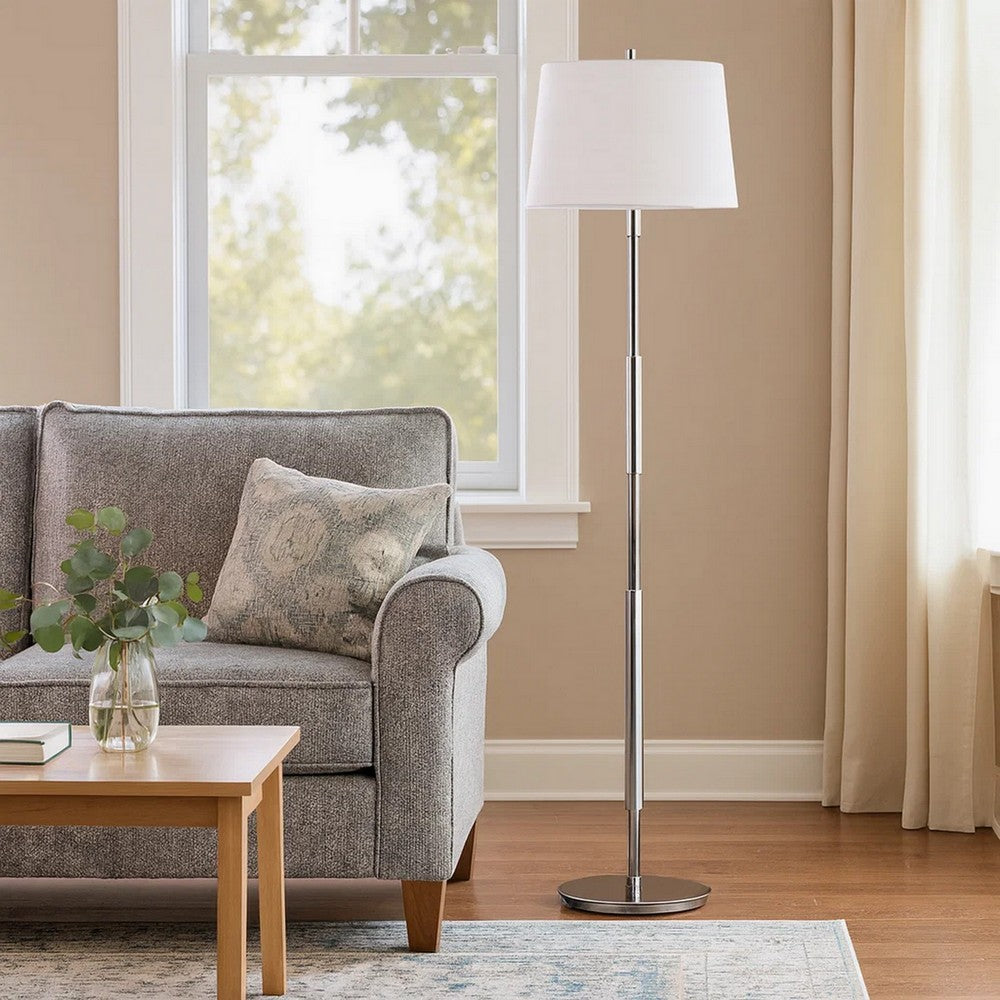 Siu 60 Inch Floor Lamp, Chrome Metal Pole w Finial Tip, White Shade