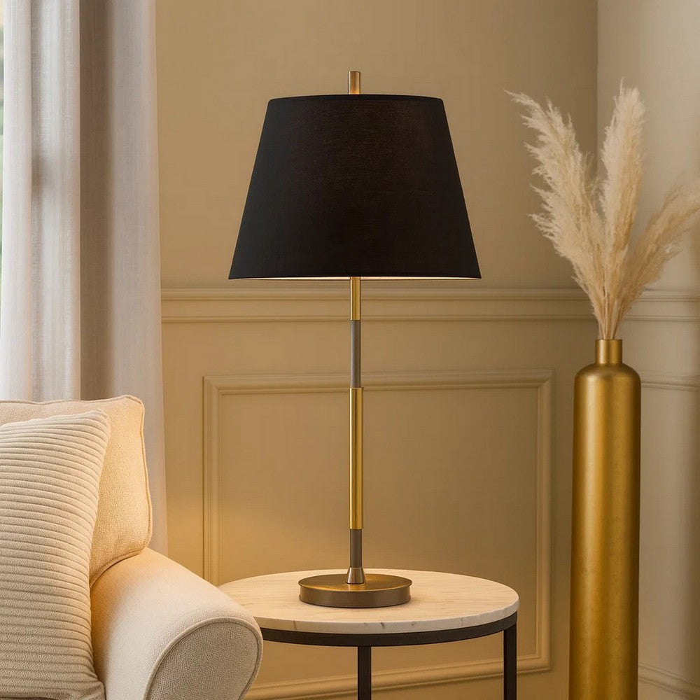 Siu 30 Inch Table Lamp, Gold Metal Thin Pole w Finial, Black Shade