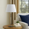 Siu 30 Inch Table Lamp, Chrome Metal Thin Pole w Finial, White Shade