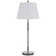Siu 30 Inch Table Lamp, Chrome Metal Thin Pole w Finial, White Shade