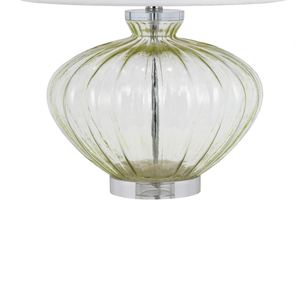 23 Inch Table Lamp Set of 2 Round Crystal Base White Fabric Shade BM323955